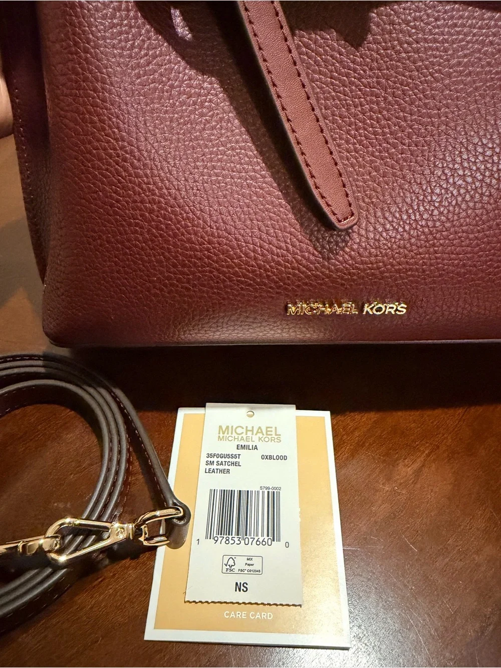 Michael Kors Pebbled Leather Satchel with Crossbody Strap & Card Case in Oxblood